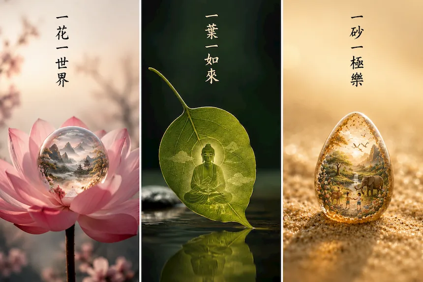 一花一世界，一叶一如来，一砂一极乐